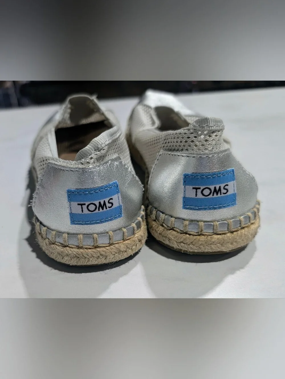 TOMS Women's Silver Mesh Espadrille Flats